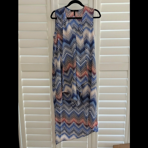 BCBG MaxAzria Tara Sleeveless Cascade Ruffle Dress In ZigZag Pattern - Picture 3 of 8